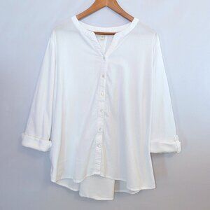 Coldwater Creek | Long Sleeve Crinkle Cotton Openwork Shirt in White | Size	2X